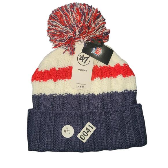 New England Patriots Knit Womens Beanie with Pom Pom by '47 - Picture 2 of 3
